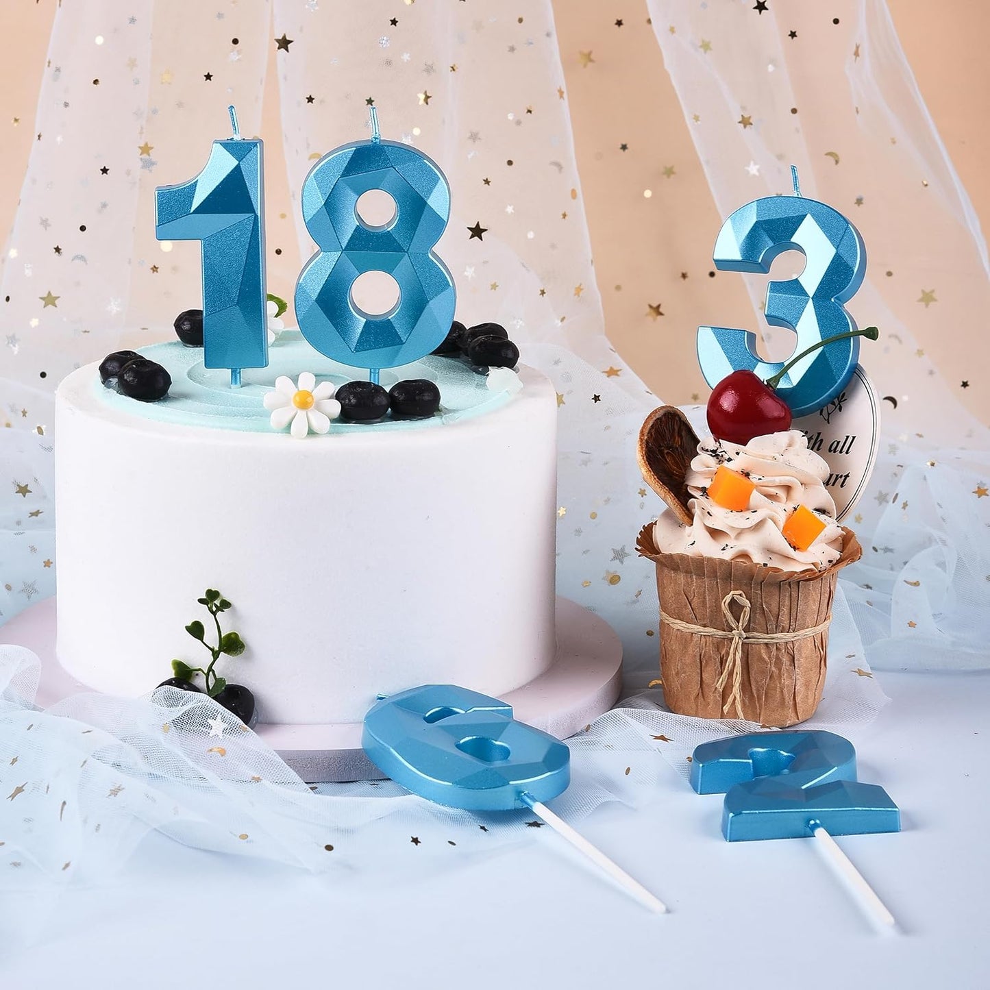 PHD CAKE 2.76 Inch Crystal Black 9 Number Birthday Candles, Black Number Candles, Cake Number Candles, Party Celebration