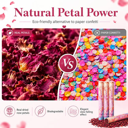 Meng's Grocery Natural Dried Flower Petal Confetti Cannon, 4pcs Rose Petals Party Supplies Confetti Poppers, Biodegradable Petals Confetti Cannon for Wedding, Birthday, Graduation