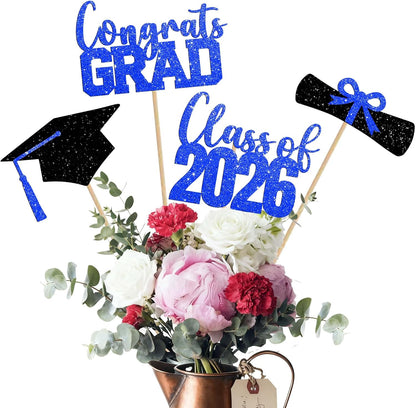 Class of 2026 Centerpieces Sticks for Graduation, 16 Pcs Graduation Decorations Cake Toppers, Graduation Theme Party Decorations Supply(BG)