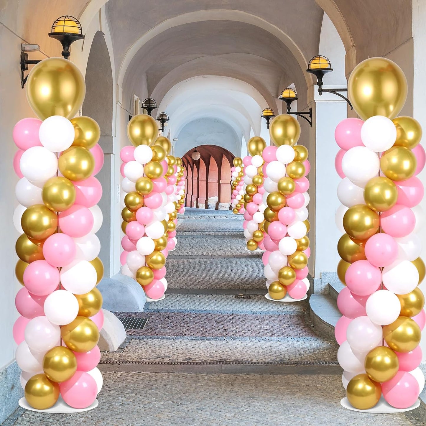 2 Set Black and Gold Balloons Column Stand Kit with 100 Balloons Adjustable Balloon Stand with Bases for Floor Black Gold Confetti Balloon Column Kit for Bridal Shower Valentine Birthday Party Decor