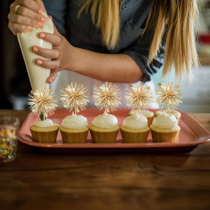 Ephlyn 30Pcs Foil Firework Cupcake Toppers Sparkle Tinsel Cupcake Picks Drink Stirrers Cocktail Food Fruit Toothpicks for Baby Shower Graduation Party Supplies White