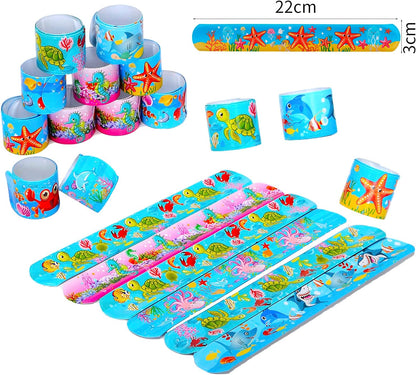 Ocean Animal Slap Bracelets for Party Favors,24PCS Friendship Bracelets for Ocean Theme Party Supplies Decorations Snap Animal Wristands for Party Gift Bag Filler