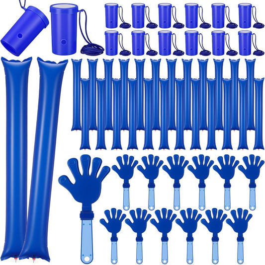 48 Pcs Cheering Noisemakers Set Included 12 Pcs Mini Air Horns Noisemakers 12 Hand Clappers 24 Thunder Sticks for Birthdays Sporting Events (Horn,Blue)