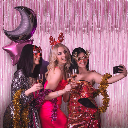 Birthday Party Decorations: 3 Pack 3.3 x 9.9 ft Gold Foil Fringe Curtains Party Supplies, Tinsel Curtain Backdrop for Parties/Birthday/Photo Booth
