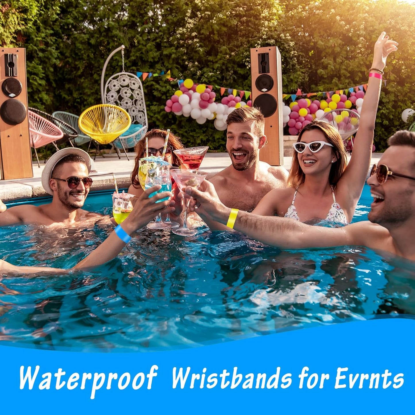 300 Pack Paper Wrist Bands for Events Waterproof Wristbands Lightweight Festival Identification Arm Bands Neon Adhesive Event Bracelets for Party（Black）