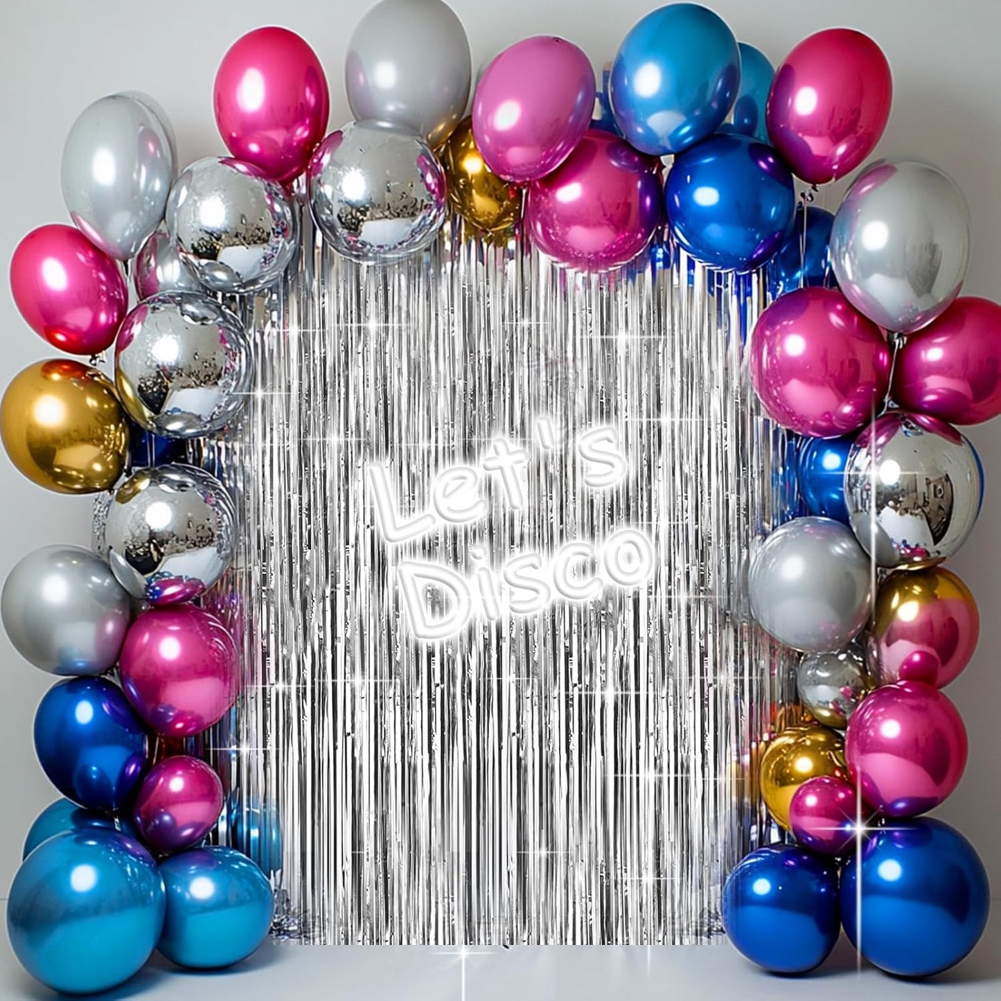4 Packs Silver Foil Fringe Curtain, Silver Glitter Metallic Tinsel Backdrop for Birthday, Wedding, Baby Shower, Bachelorette, 70s 80s 90s Theme Disco Party, Iridescent Party Decorations Supplies
