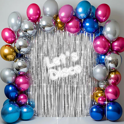 4 Packs Silver Foil Fringe Curtain, Silver Glitter Metallic Tinsel Backdrop for Birthday, Wedding, Baby Shower, Bachelorette, 70s 80s 90s Theme Disco Party, Iridescent Party Decorations Supplies