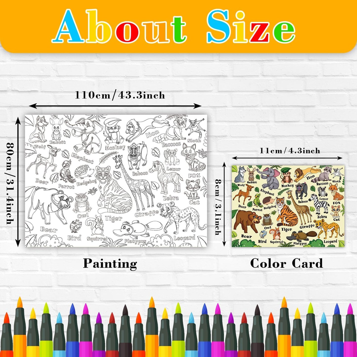 43.3x31.5 Summer Coloring Poster with Picture, Giant Cute Painting Poster, Large Coloring Tablecloth for Classroom Home Birthday Party Supplies Favor