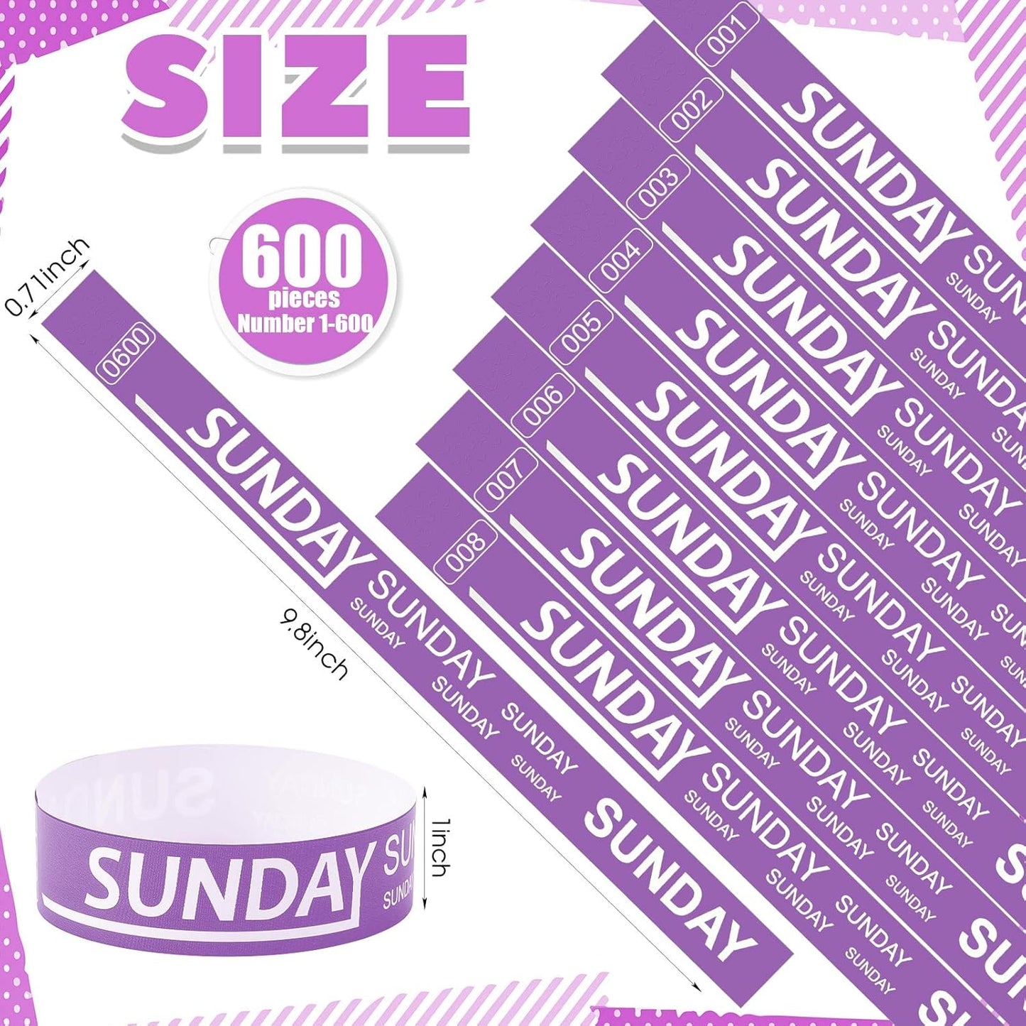 Henoyso 600 Pcs Saturday Paper Wristbands Event Admission Paper Bracelets Numbered Waterproof Party Armbands for Events Day of the Week(Red)