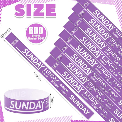 Henoyso 600 Pcs Saturday Paper Wristbands Event Admission Paper Bracelets Numbered Waterproof Party Armbands for Events Day of the Week(Red)