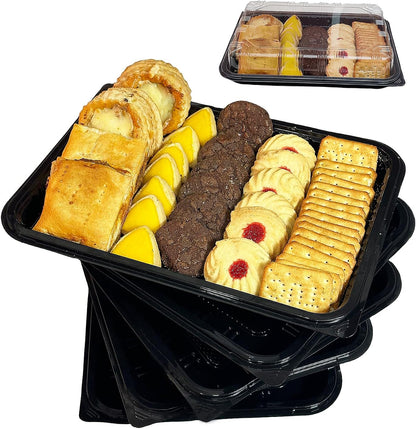 TRAYA Pack of 6 Serving Tray with lid - Reusable Catering Trays with Lids 13'' Long for Meal Prep, Cakes, Treats and Sandwiches (13.39 × 9.84 × 2.95 inch)