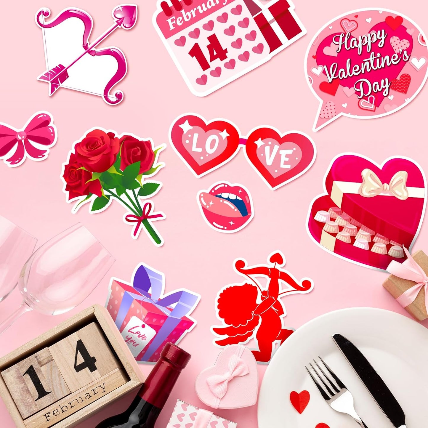 Valentine's Day Photo Booth Props - 1 Pcs Large Size Valentines Photo Props Frame and 23 Pcs Happy Lovers Selfie Photo Booth Props for Valentines Day Party Decorations Favors Supplies