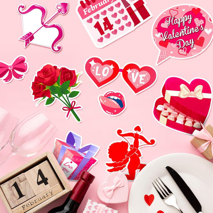 Valentine's Day Photo Booth Props - 1 Pcs Large Size Valentines Photo Props Frame and 23 Pcs Happy Lovers Selfie Photo Booth Props for Valentines Day Party Decorations Favors Supplies