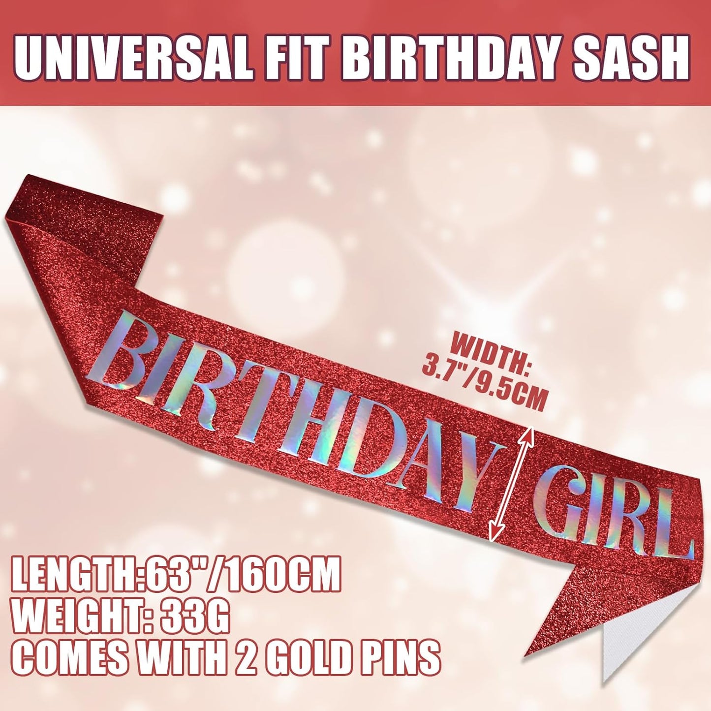 RUDONG M Birthday Girl Sash Glitter - Silver Birthday Sash for Women & Girls | Sweet 16/18th/21st/30th/40th/50th/60th/70th, All-Age Celebration Party Decor