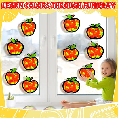 QOUBAI 32 Sets Stars Suncatchers Craft Back to School DIY Stained Glass Window Patriotic 4th of July Paper Craft Home School Classroom Decor Kid Birthday Gift Creative Art Activity Game - Colors A
