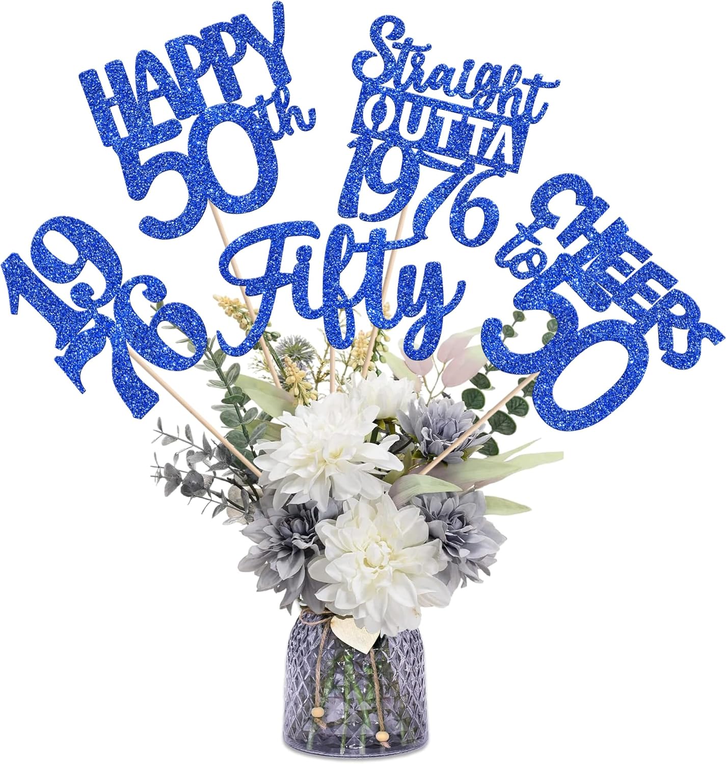15 PCS 50th Birthday Centerpiece Sticks Fifty Happy 50th Straight Outta 1976 Table Flower Centerpieces Sticks Cheers to 50 Floral Decorations for 50th Birthday Party Centerpieces Supplies Black
