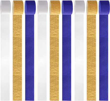 Navy-Blue White-Gold Crepe Paper Streamers - 9 Rolls Royal Blue Graduation 2025 Men Boy Birthday Party Decorations Streamer Wedding Bridal Shower Paper Garland Fathers Day Decor Panduola