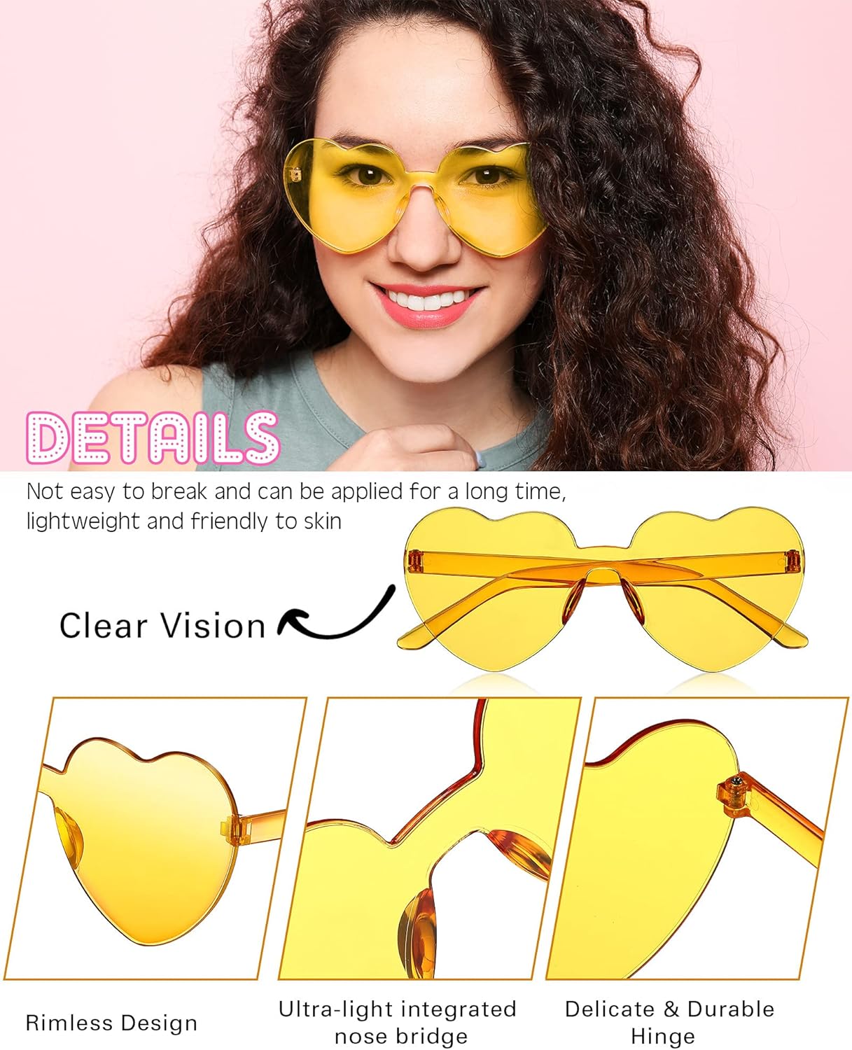 Frienda 8 Pairs Heart Shaped Sunglasses for Women Rimless Heart Glasses Candy Color Sunglasses for Party Favor