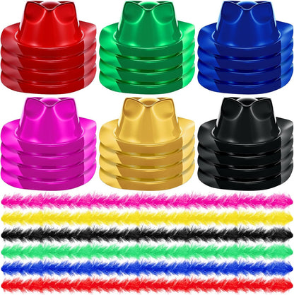 JaGely 48 Pieces Neon Party Supplies 24 Neon Gangster Hats 24 Pcs Feather Boas for Wedding Glow Party Supplies Birthday Props