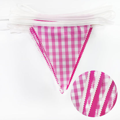 32Ft Dusty Blue Party Decorations Retro Blue Gingham Triangle Banner Flag Pennant Fabric Garland Streamers for Nautical Wedding Birthday Ahoy Achor Bridal Baby Shower Under The Sea Decor Supplies