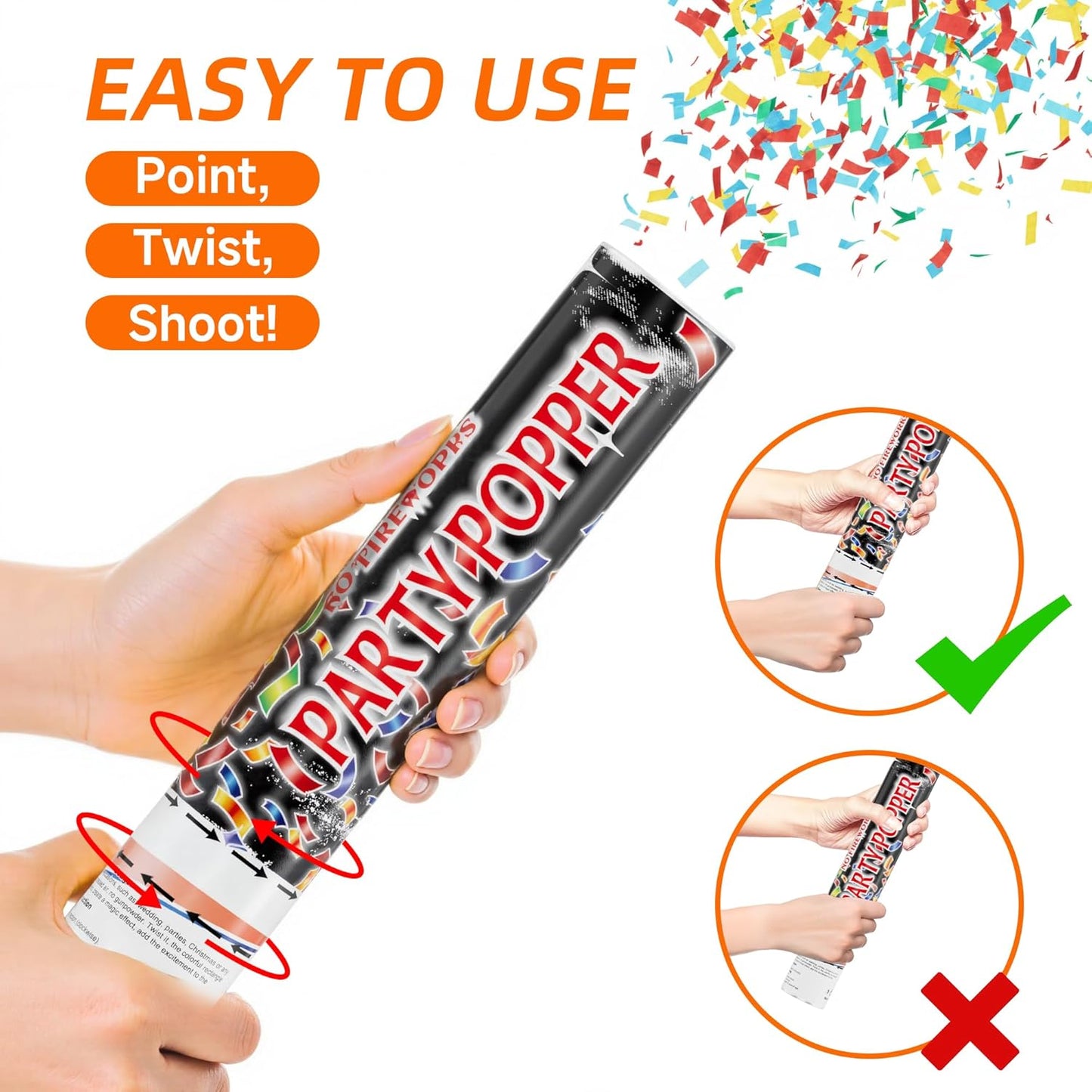 4 Pack Gold Confetti Cannon Poppers, Confetti Shooter, Party Popper for Celebration, Birthday, Graduation, New Year's Eve Party （Gold）
