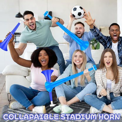 Denylo pro Collapsible Stadium Horn 24 Inch Vuvuzela Plastic Trumpet Horn Blue Blow Horn Loud Sound Soccer Horn Noisemakers for Sporting Events Graduation Party Supplies