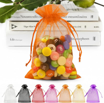 ANZNKU 50 Pack Organza Bags 5 x 7 in White Small Mesh Gift Bags Bulk Drawstring for Wedding Party Favors, Little Goodie Bag for Candy Jewelry Soap Makeup, Treat Sachet Pouch for Mothers Gifts Wrap