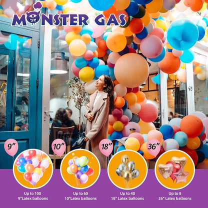 Monster Gas 22L Helium Tank For Balloons At Home, Balloon Helium Tank Up To 100 Latex Balloons, Small Helium Tanks