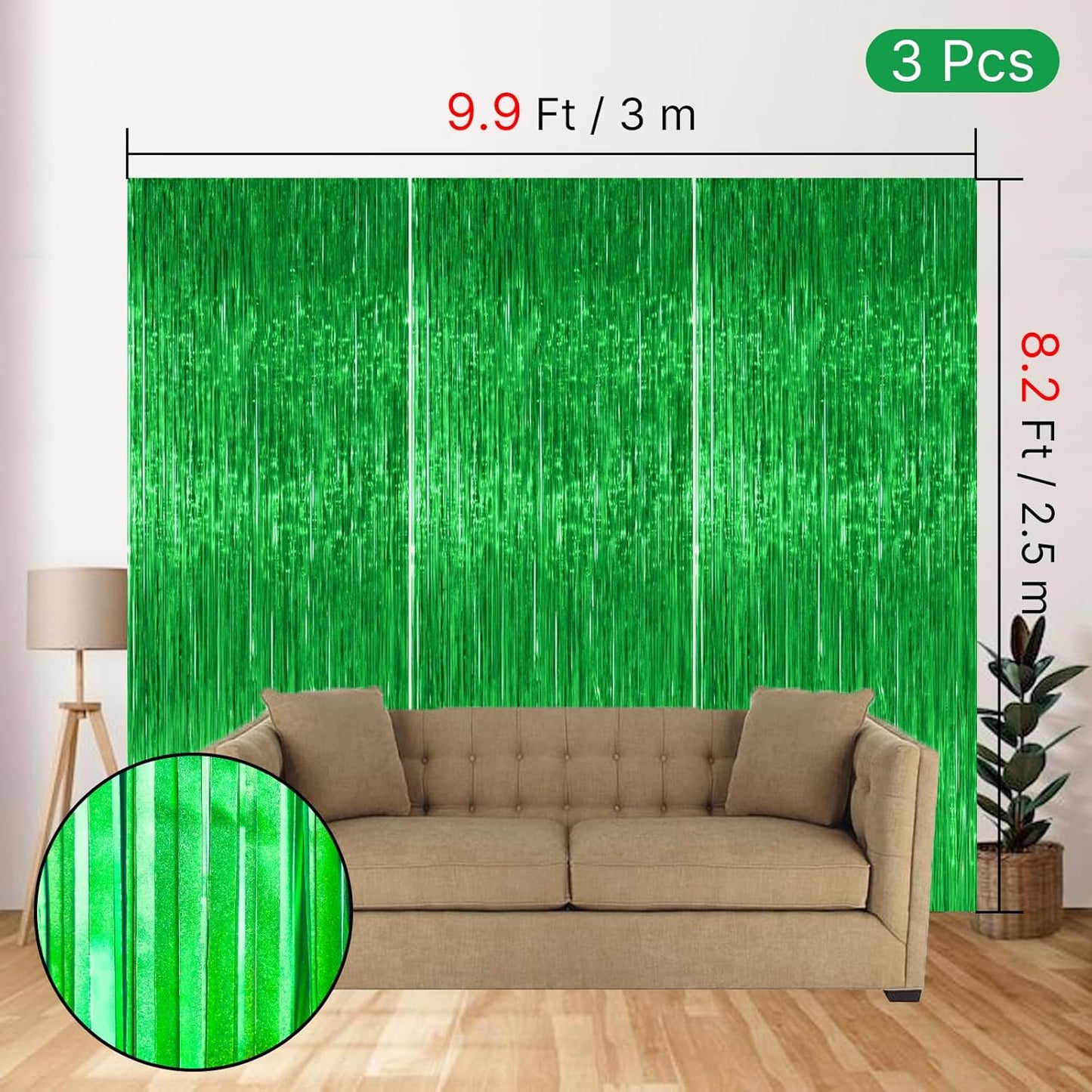 PartyWoo Silver Streamers 3pcs Tinsel Backdrop 8.2FT Metallic Tinsel Foil Fringe Streamer Curtains Party Photo Booth Backdrop for Graduation Baby Shower Bachelorette Wedding Disco Party Decorations