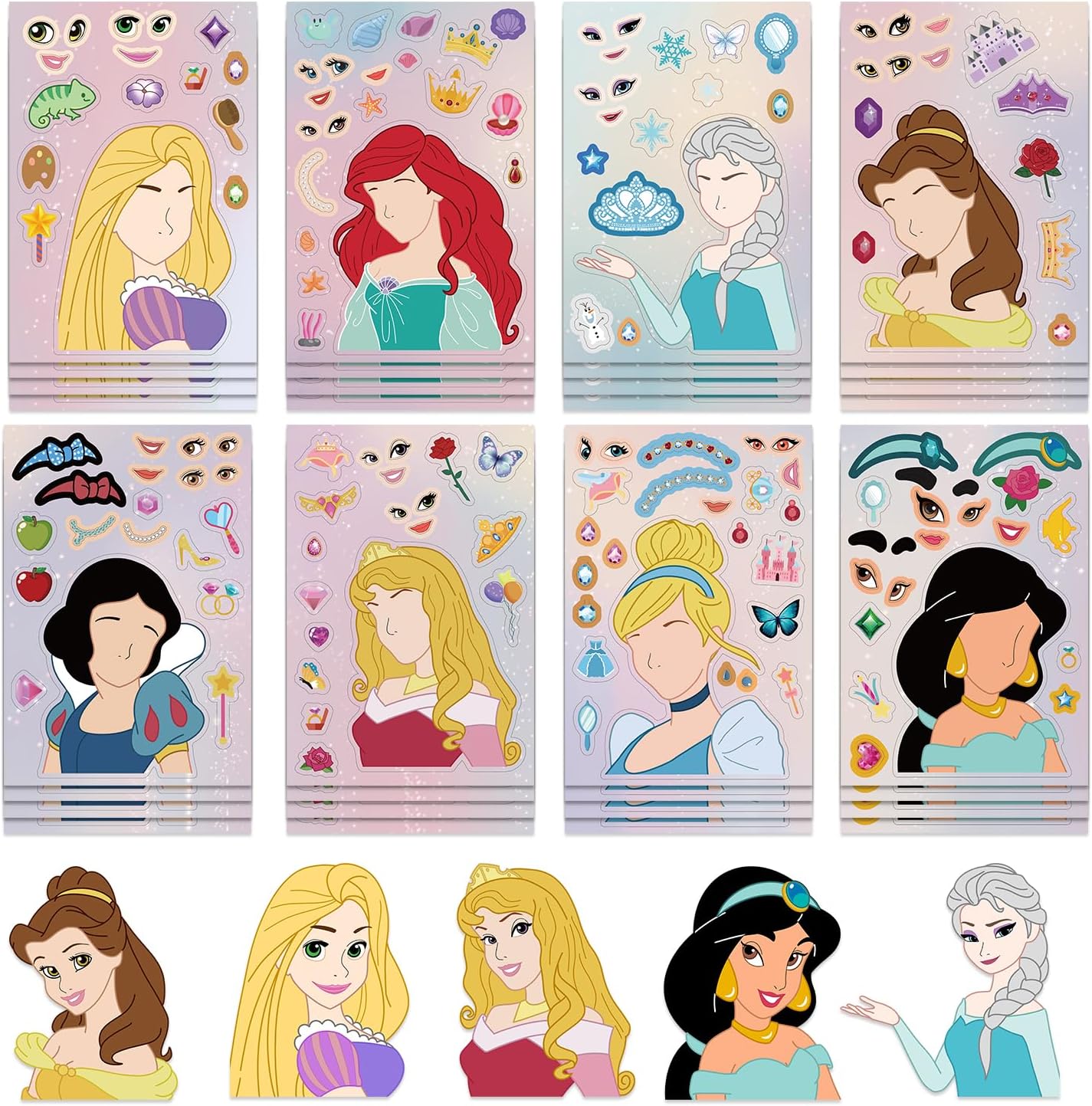 24 Sheets Cool Monster Sticker Cute Cartoon Charaters Make Your Own Sticker, Make a Face Stickers Party Favors Activities Gifts (c)