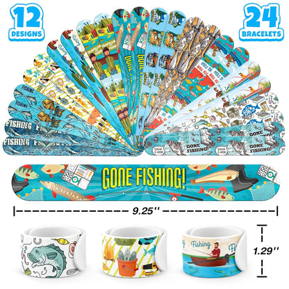 96 PCS Fishing Party Favors Set – 72 Pre-Cut Temporary Tattoos & 24 Slap Bracelets for Kids, Perfect for Outdoor Birthday Parties, Camping Adventures & Classroom Rewards