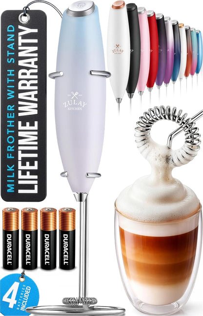 Zulay Kitchen Powerful Milk Frother Wand With Duracell Batteries - Ultra Fast Handheld Drink Mixer - Electric Whisk Foam Maker for Coffee, Lattes, Cappuccino & Matcha - Z1 Motor - Black - Colors B