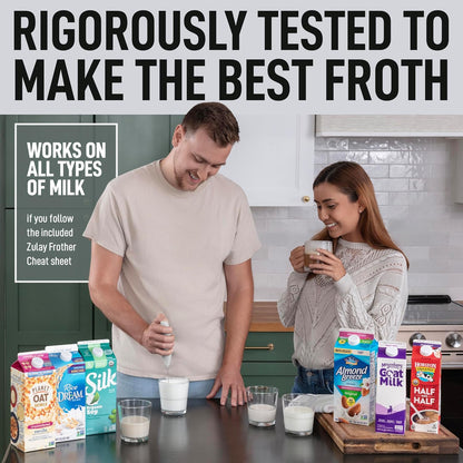 Zulay Kitchen Powerful Milk Frother AA Batteries Included – Ultra Fast Handheld Drink Mixer with Stainless Steel Whisk Stirrer for Coffee, Protein, Matcha & More, Frother Wand Electric Frothmate Black - Colors E