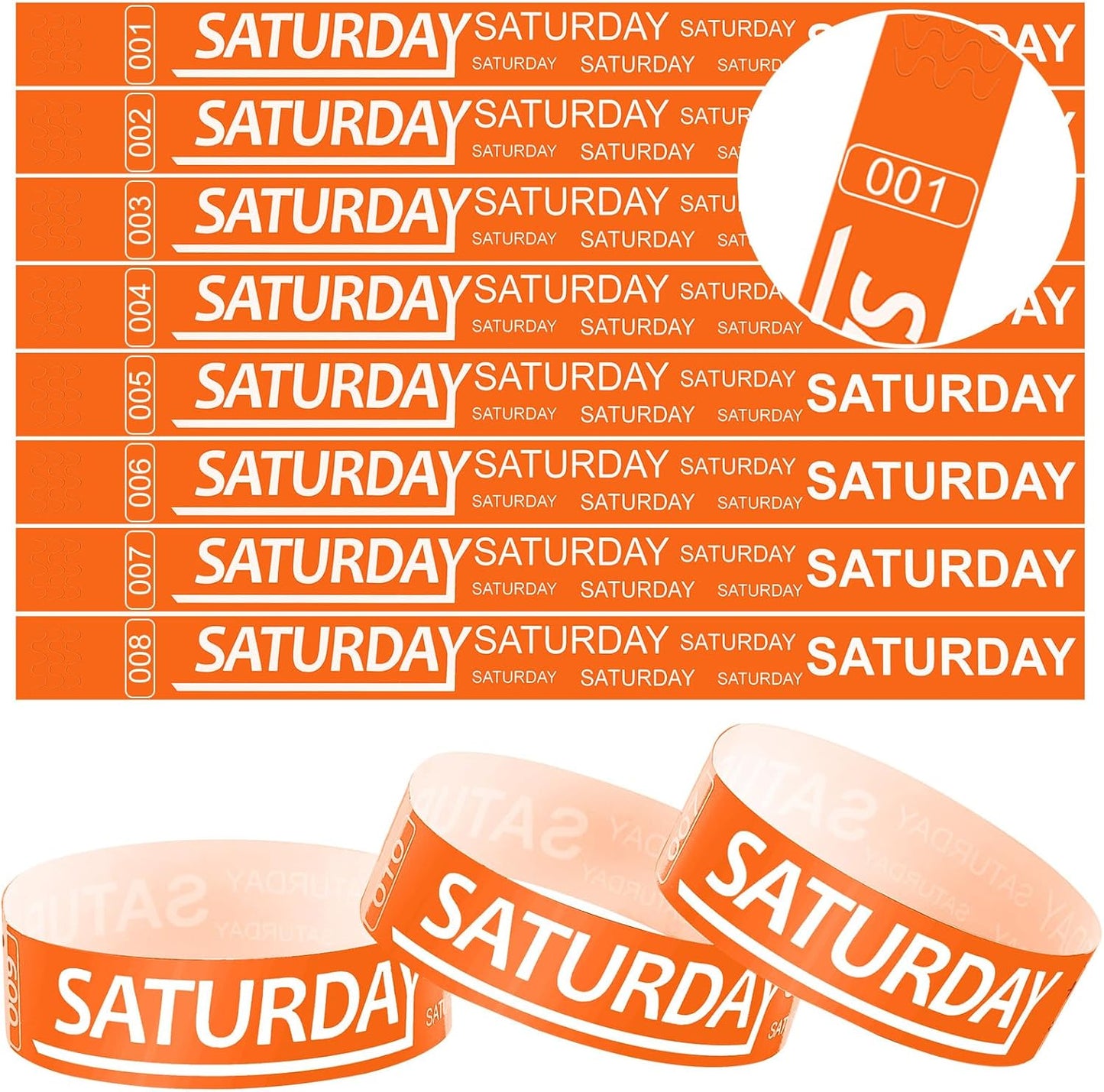 Henoyso 600 Pcs Saturday Paper Wristbands Event Admission Paper Bracelets Numbered Waterproof Party Armbands for Events Day of the Week(Red)