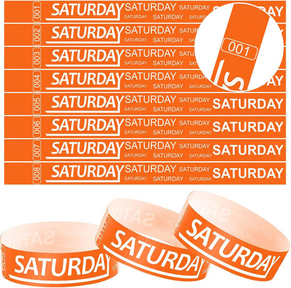Henoyso 600 Pcs Saturday Paper Wristbands Event Admission Paper Bracelets Numbered Waterproof Party Armbands for Events Day of the Week(Red)