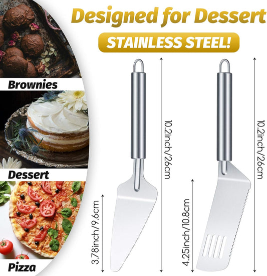 4 Pieces Pie Server Set Stainless Steel Pie Spatula Serrated Cake Cutter Slicer Cake Knife Gadgets with Comfortable Handle, for Cutting and Serving Desserts Brownies Pizza and Lasagna