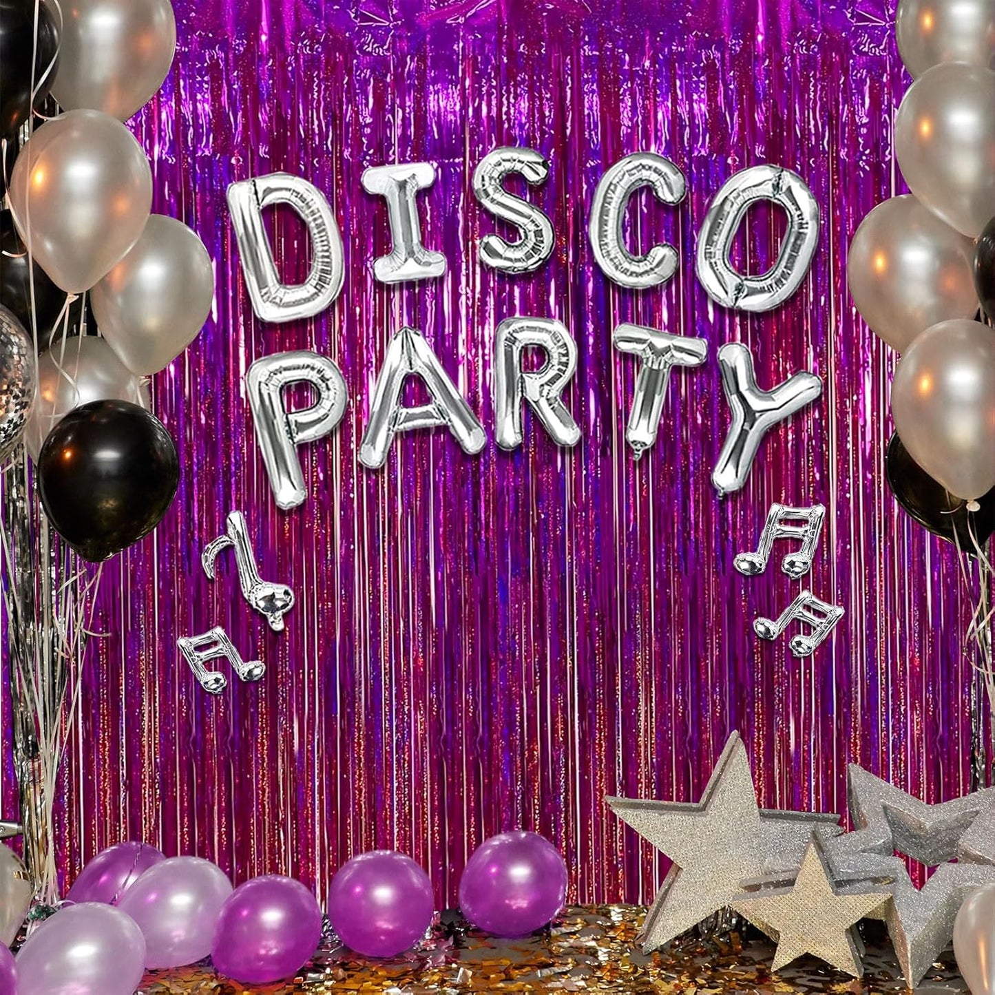 2 Pack Shiny Silver Tinsel Foil Fringe Curtains, 3.3ft x 6.6ft Iridescent Streamers Party Photo Backdrop for Birthday, Wedding, Engagement, Bachelorette Party Decoration