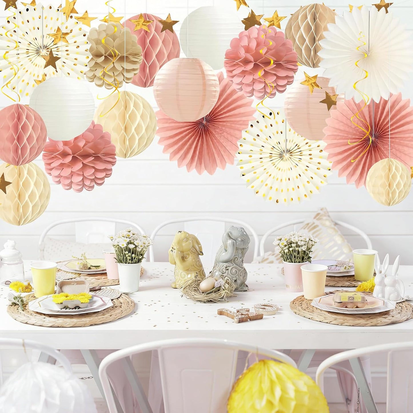 Tissue Paper Pom Poms - 23 PCS Dusty Blue Paper Flowers Pom Pom Kit Circle Dot Party Banner Hanging Swirl Party Decorations for Wedding Birthday Baby Shower Bridal Shower Tea Party