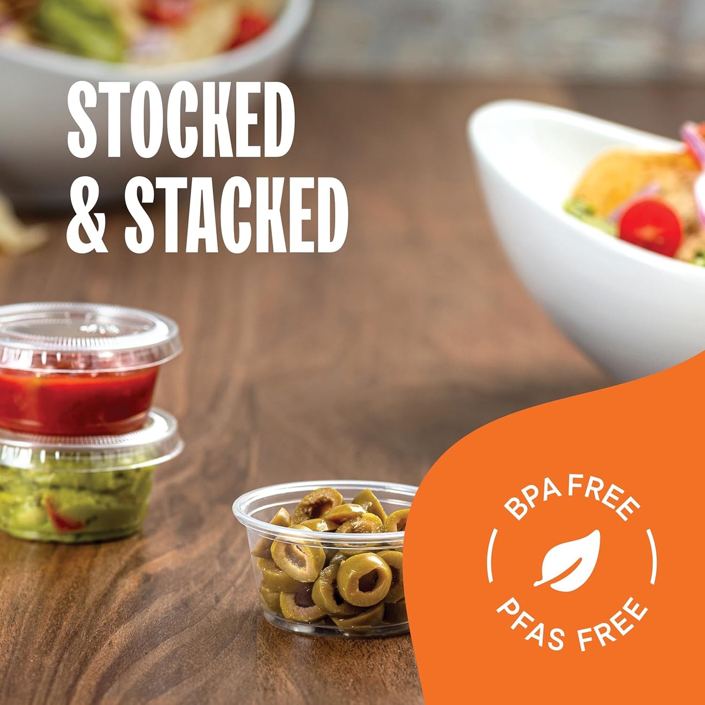 [100 Sets - 5.5 oz.] Plastic Clear Portion Cups, Snack / Yogurt /Parfait/ Pudding / Souffle /Dessert Cups, Disposable Containers with Lids 5.5oz.