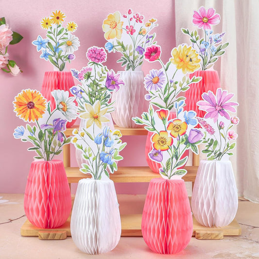 AnyDesign Wildflowers Honeycomb Centerpieces Table Toppers Spring Party Decorations 3D Table Decor for Wedding Baby Shower Bridal Shower Party Birthday Home Supplies, 9 Pcs
