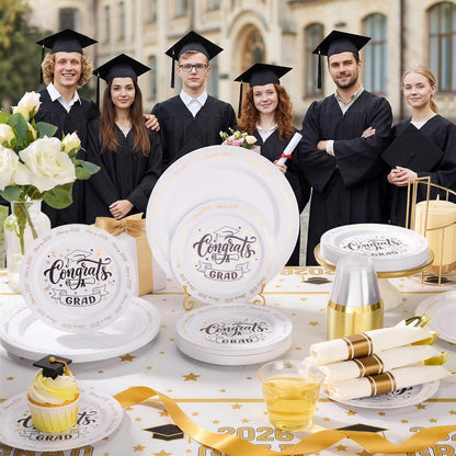 Goodluck 350 Piece Silver Plastic Dinnerware Set for 50 Guests, Fancy Disposable Plates for Party, Include: 50 Dinner Plates, 50 Dessert Plates, 50 Pre Rolled Napkins with Silver Silverware, 50 Cups