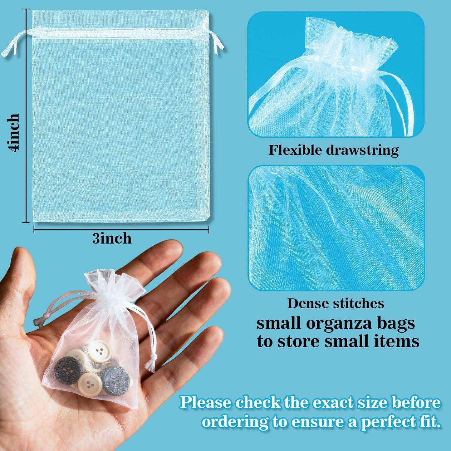 Sukh 100pcs Organza Bags 5''x7'' - White Sheer Mesh Drawstring Bags for Jewelry, Soap, Fruits, Candy, Small Gift Bags for Weddings, Valentine's Day, Mother's Day, Halloween, Thanksgiving, Christmas
