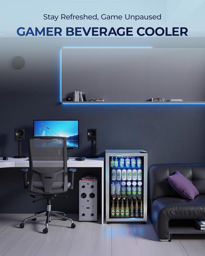EUHOMY 4.5 Cu.ft Beverage Refrigerator and Cooler, 145 Can Mini fridge with Glass Door for Soda Beer Wine, Small Drink Dispenser with Digital Adjustable Thermostat for Home Office Bar