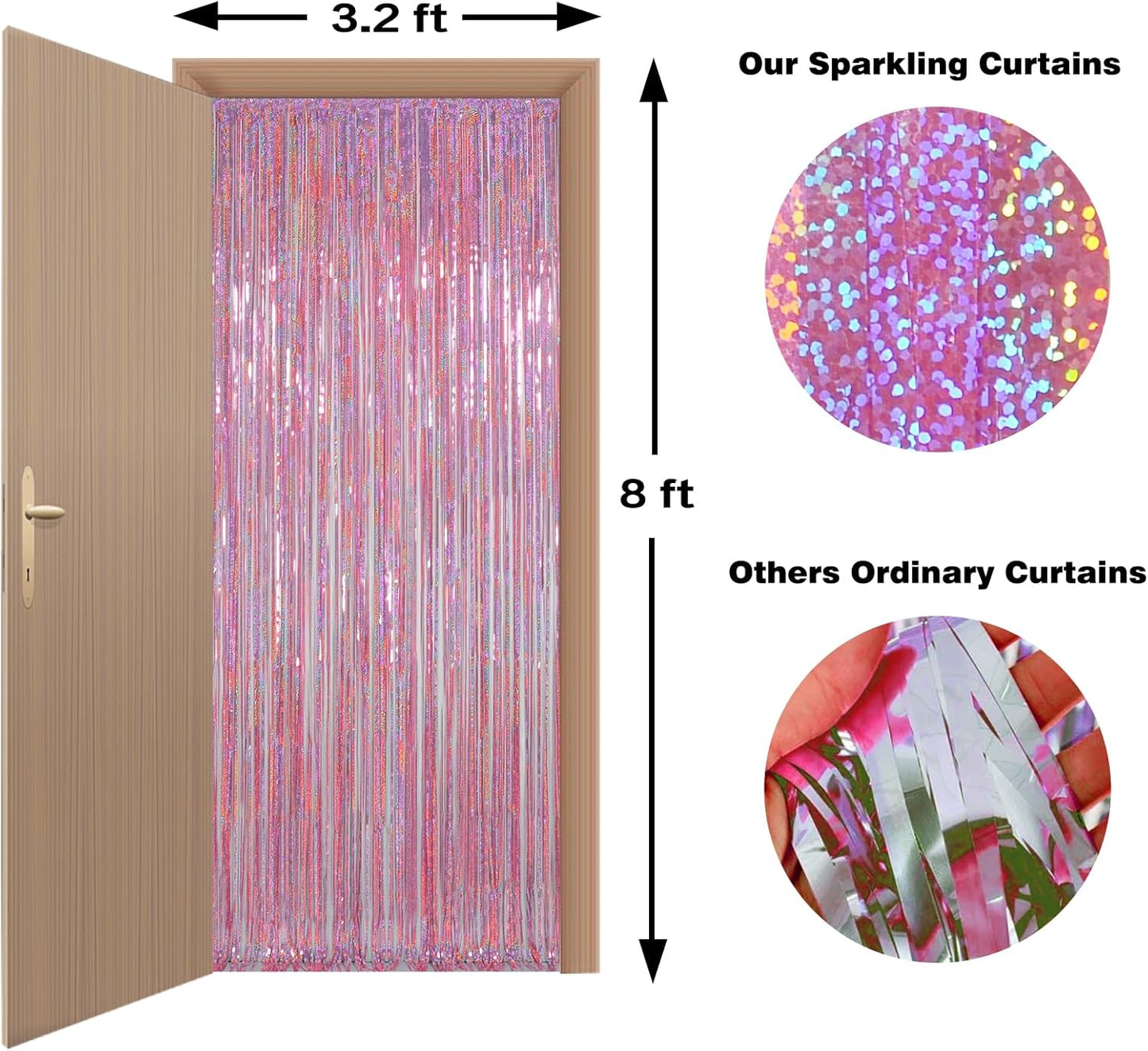 Melsan 2 Pack 3.2 ft x 8.2 ft Tinsel Foil Fringe Curtains Backdrop, Sparkle Metallic Foil Curtains for Party Photo Booth Props Decoration, Pinkish Purple