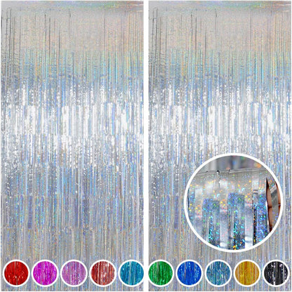 Melsan 2 Pack 3.2 ft x 8.2 ft Tinsel Foil Fringe Curtains Backdrop, Sparkle Metallic Foil Curtains for Party Photo Booth Props Decoration, Pinkish Purple