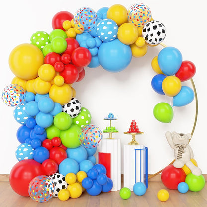 Amandir 153pcs Purple Blue Pink Balloon Garland Arch Kit, Different Sizes 18 12 10 5 inch Teal Yellow Latex Metallic Confetti Balloons for Magic Birthday Engagement Party Decoration