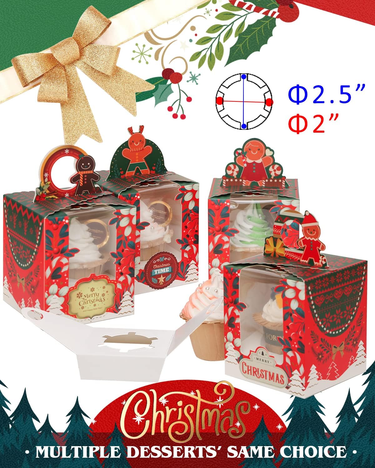 qiqee 60pcs Cupcake Boxes Individual Disposable White Single Box with Window 3.6 * 3.6 * 4.3inch Cupcake Containers/Holders