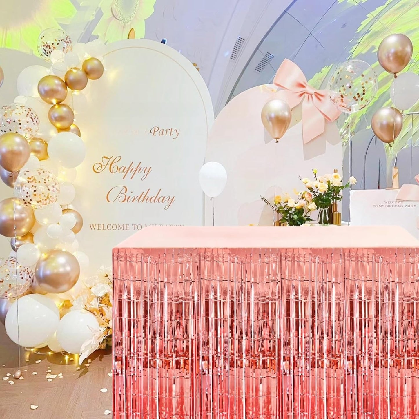 Blue Streamers Party Decorations, 2 Packs Blue Table Skirts Metallic Foil Fringe Tinsel for Birthday Under the Sea Boy Baby Shower Float Parade Mardi Gras Graduation Party Supplies -29x108Inch