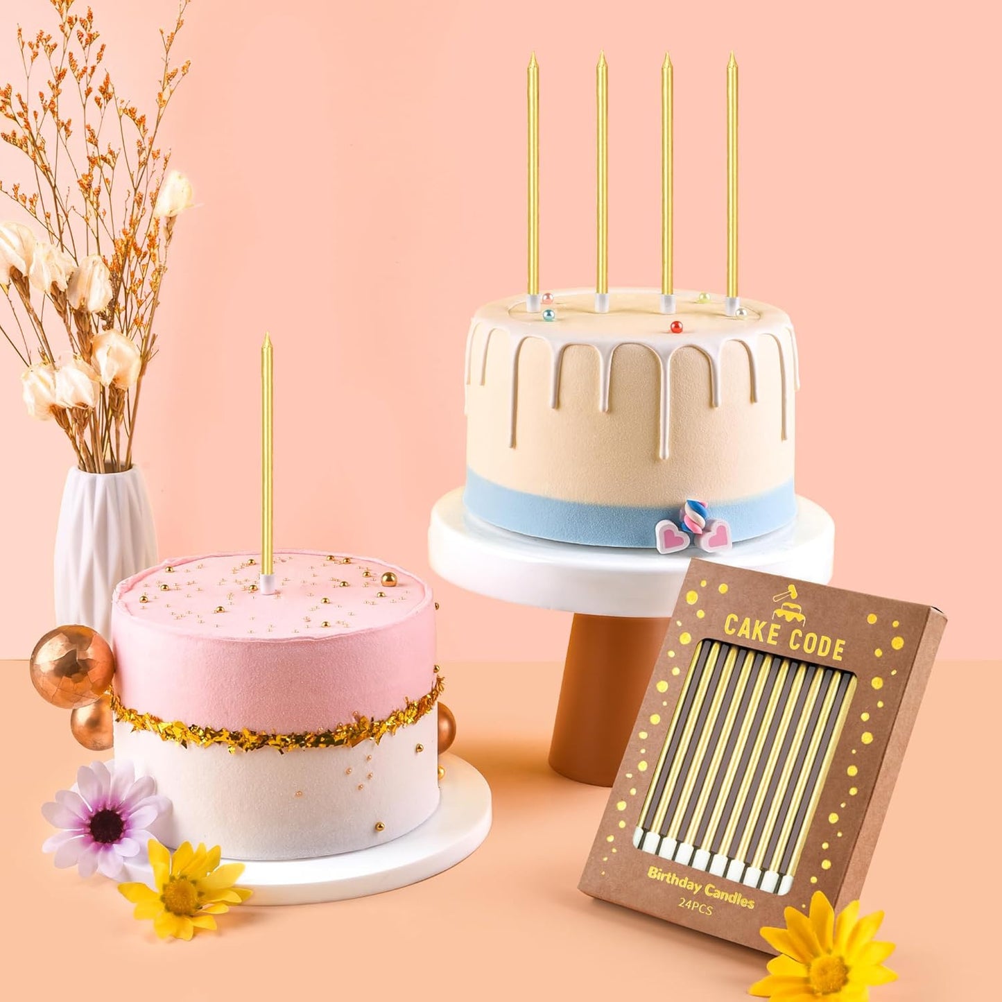 Pink Gold Long Thin Birthday Candles, Cake Candles, Birthday Parties, Wedding Decorations, Party Candles
