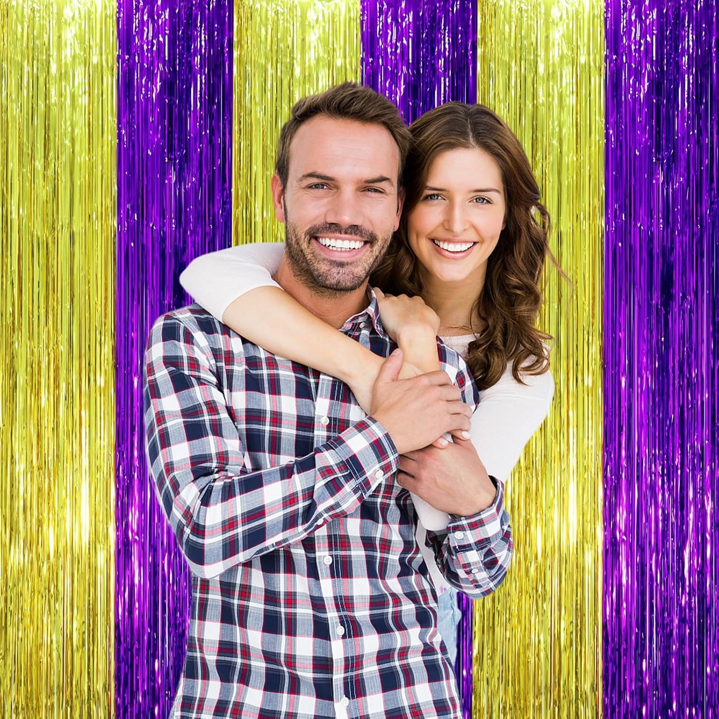 Voircoloria 3 Pack 3.3x8.2 Feet Gold Foil Fringe Backdrop Curtains, Tinsel Streamers, Fringe Backdrop for 2025 New Years Eve, Graduation, Birthday, Baby Shower, Gender Reveal, Disco Party - Colors B